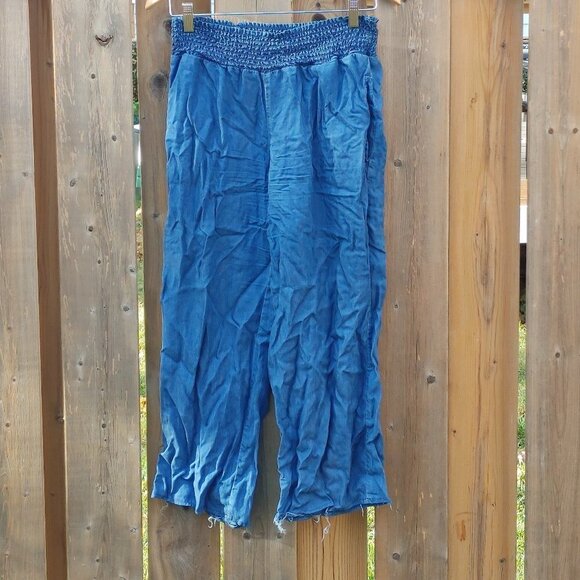 POINT ZERO Denim Lounge Pants Wide Leg Distressed Cuffs Women's Medium - Picture 1 of 7